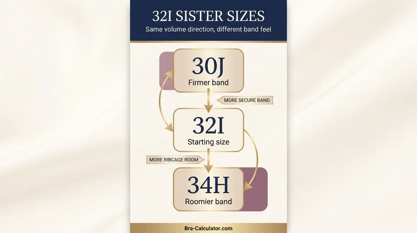 32I sister size ladder showing 30 band and 34 band equivalents