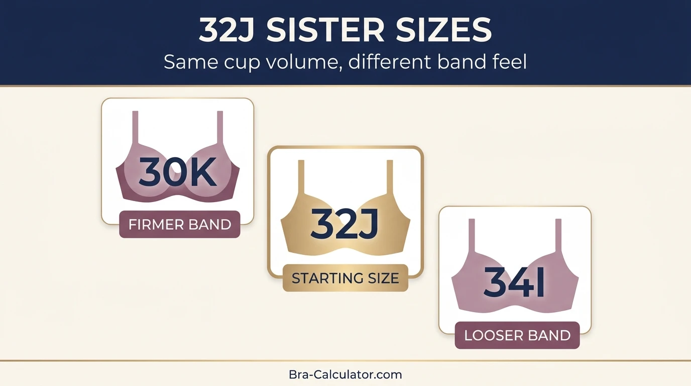 32J sister size ladder showing 30 band and 34 band equivalents