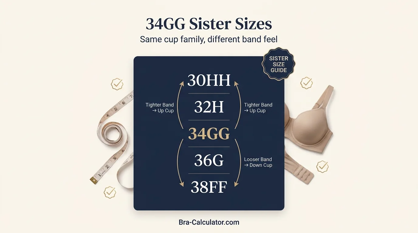 34GG sister sizes ladder showing tighter and looser band options