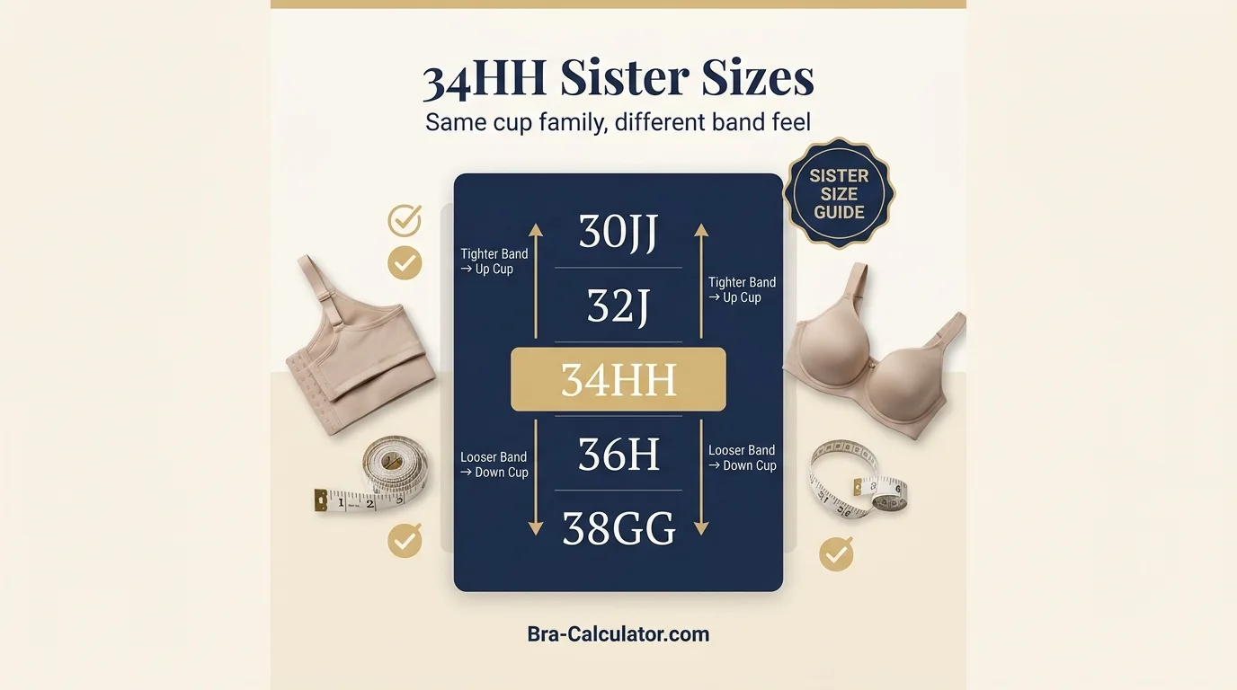 34HH sister sizes ladder showing tighter and looser band options