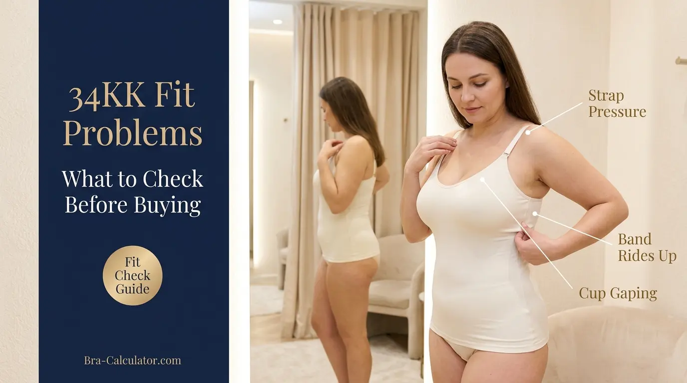 34KK bra fit problems diagram showing cup gaping spillage side tissue strap digging and band riding up