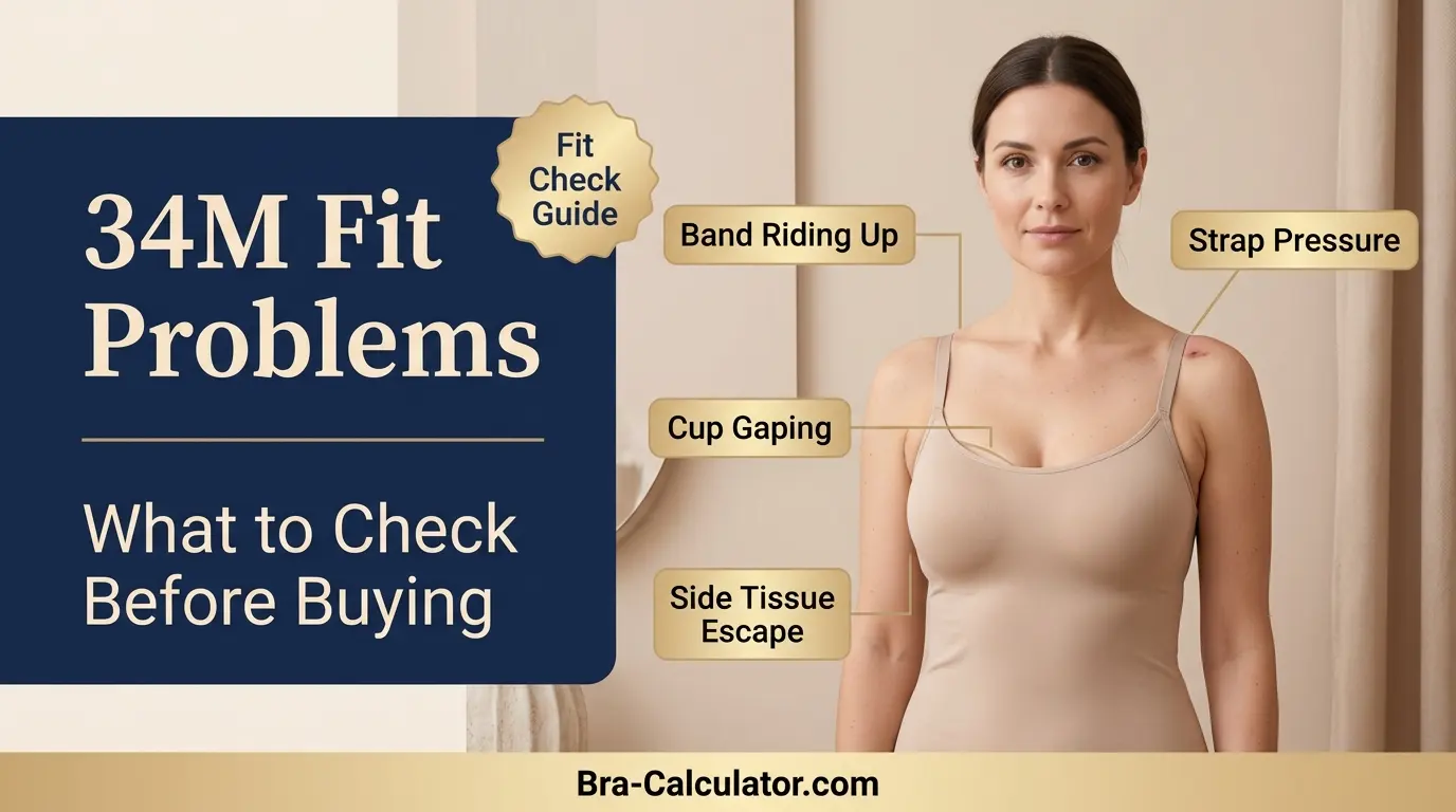 34M bra fit problems diagram showing cup gaping spillage side tissue strap digging and band riding up