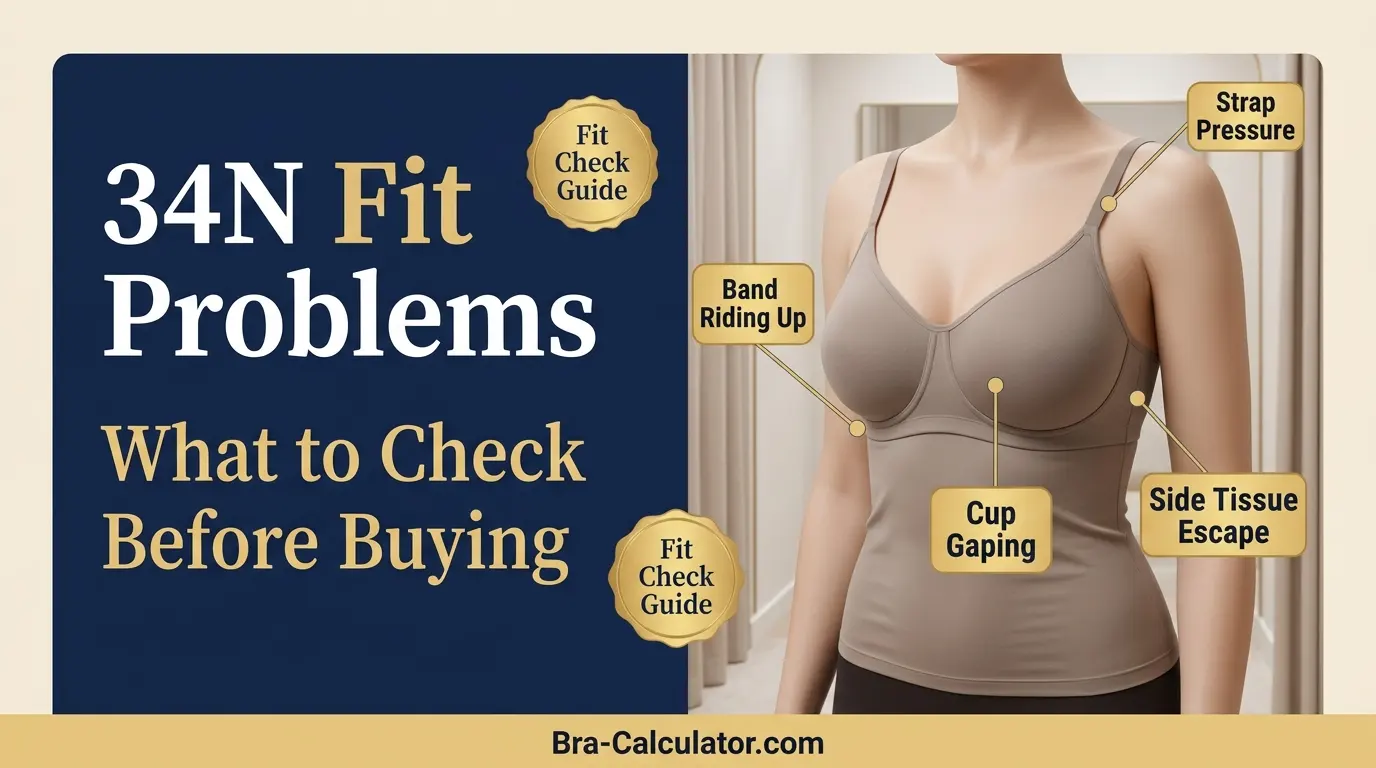 34N bra fit problems diagram showing cup gaping spillage side tissue strap digging and band riding up