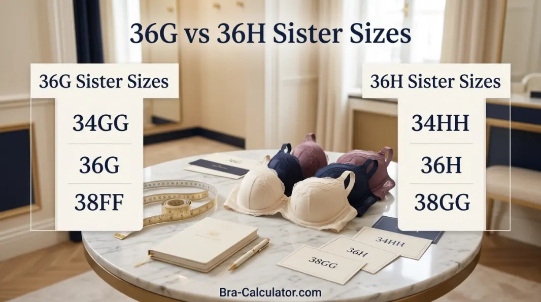36G vs 36H sister size guide showing tighter-band and looser-band alternatives