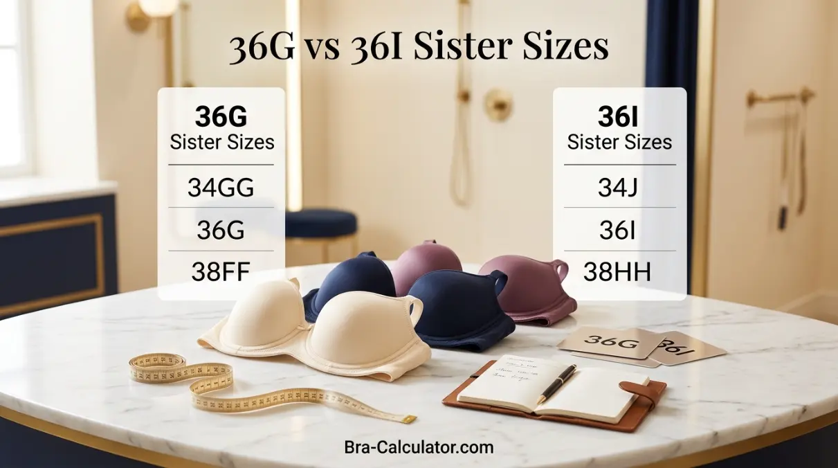 36G vs 36I sister size guide showing tighter-band and looser-band alternatives