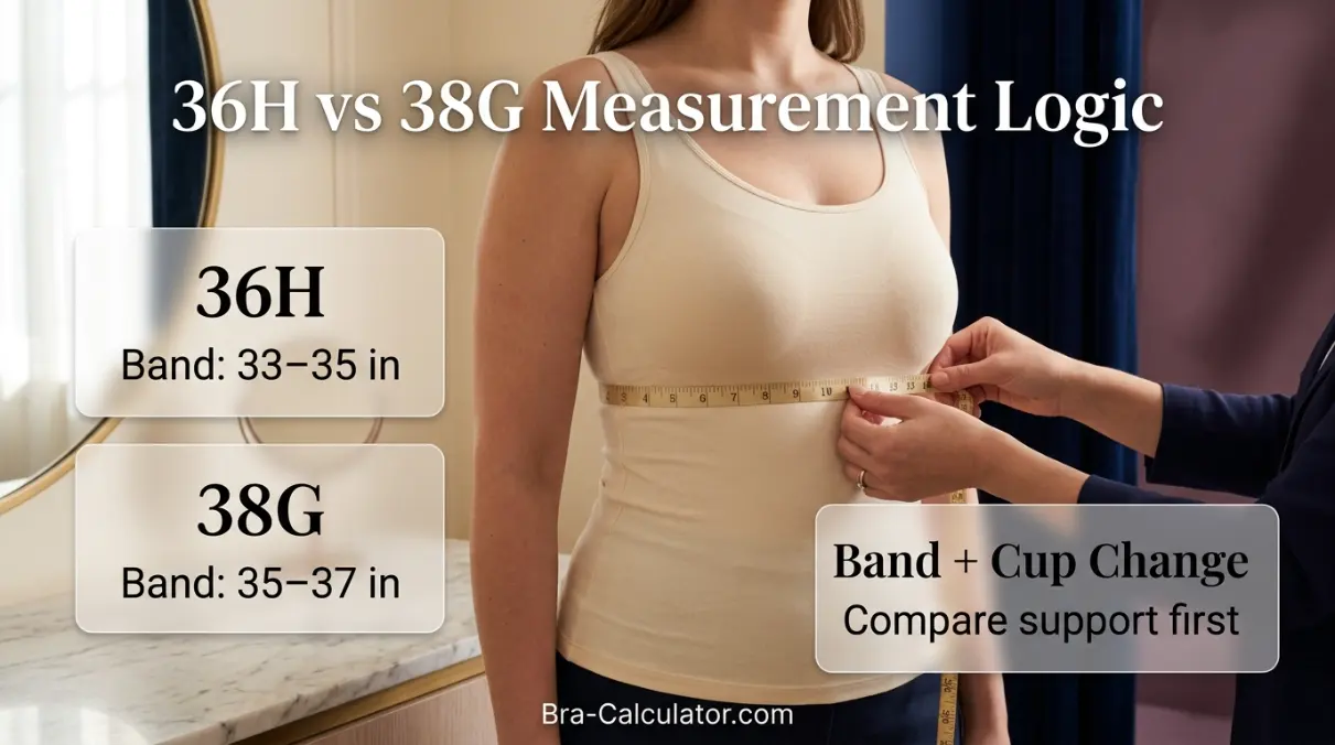36H vs 38G measurement logic diagram showing band starting point and cup-volume comparison