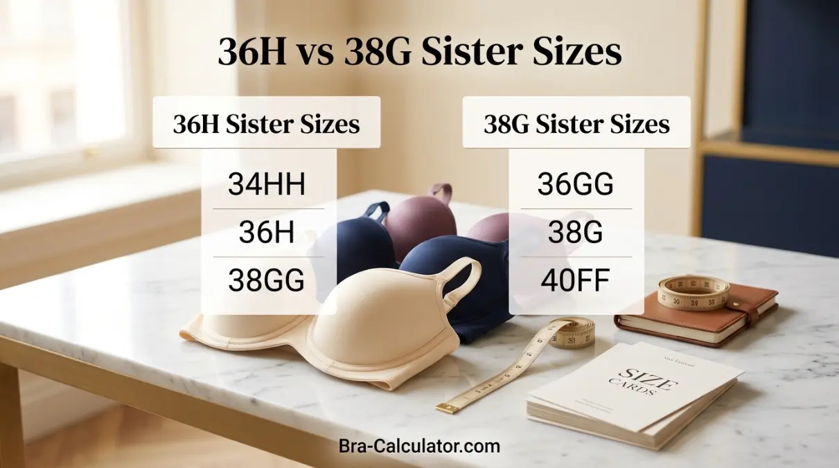 36H vs 38G sister size guide showing tighter-band and looser-band alternatives