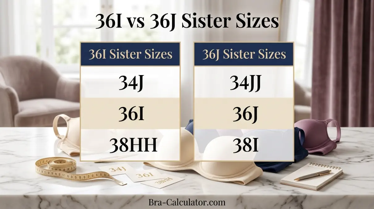 36I vs 36J sister size guide showing tighter-band and looser-band alternatives