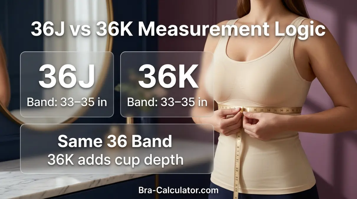 36J vs 36K measurement logic diagram showing band starting point and cup-volume comparison