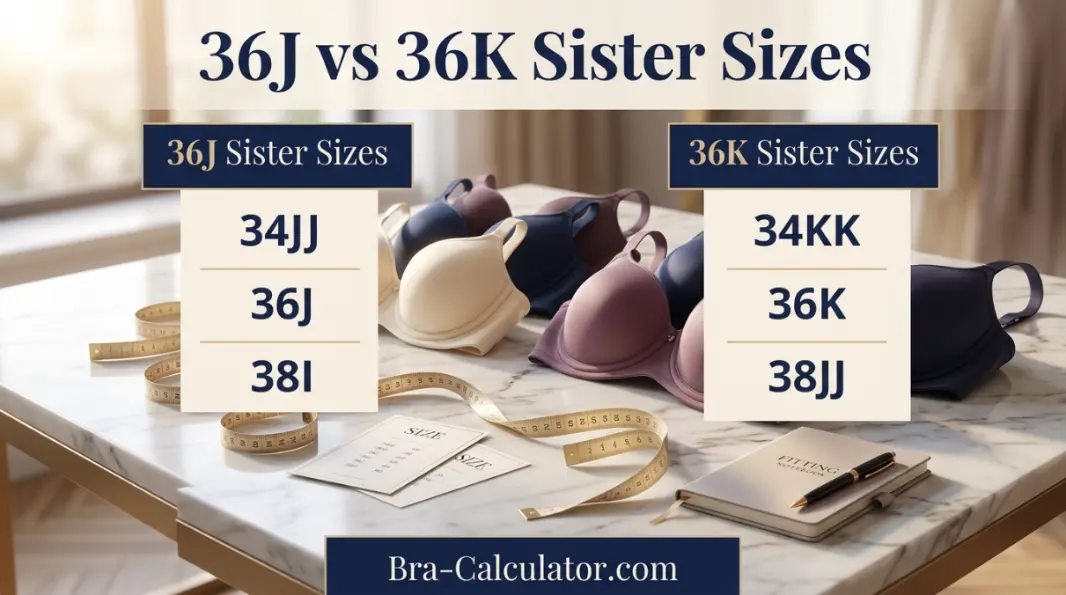 36J vs 36K sister size guide showing tighter-band and looser-band alternatives