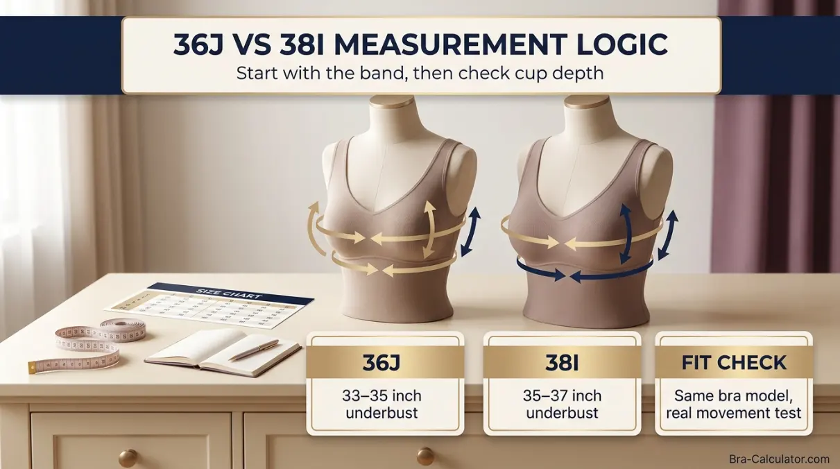 36J vs 38I measurement logic diagram showing band starting point and cup-volume comparison