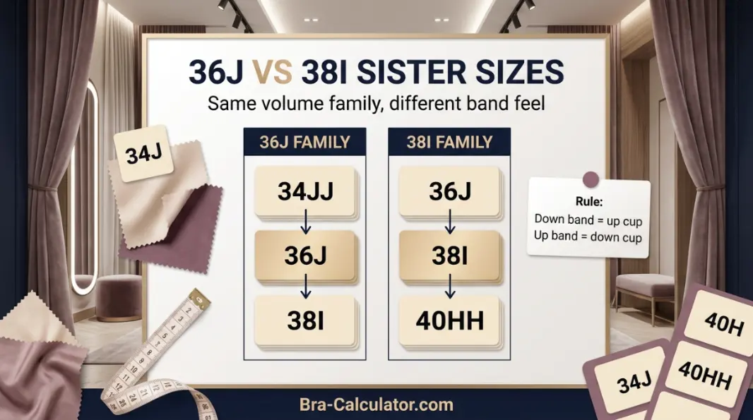 36J vs 38I sister size guide showing tighter-band and looser-band alternatives