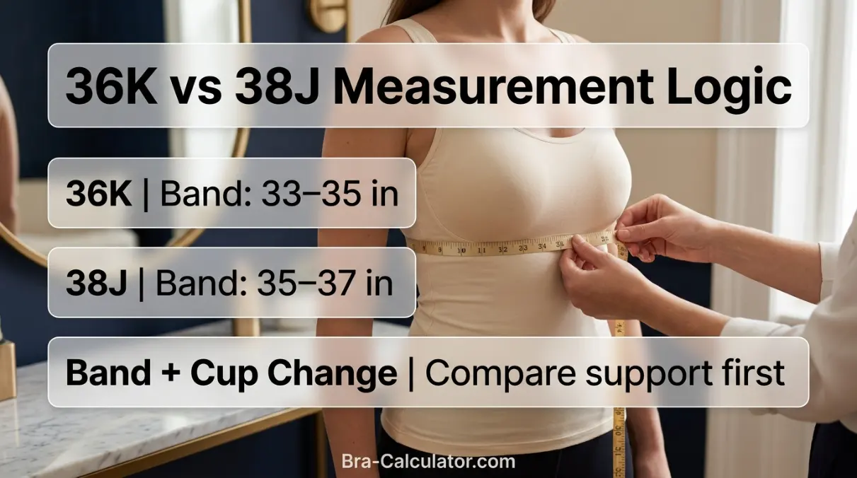36K vs 38J measurement logic diagram showing band starting point and cup-volume comparison