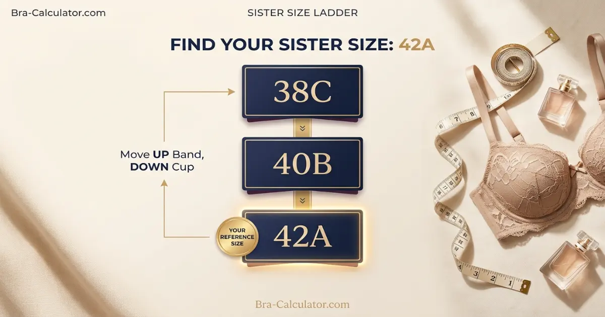 42A sister size ladder showing nearby equivalent bra sizes