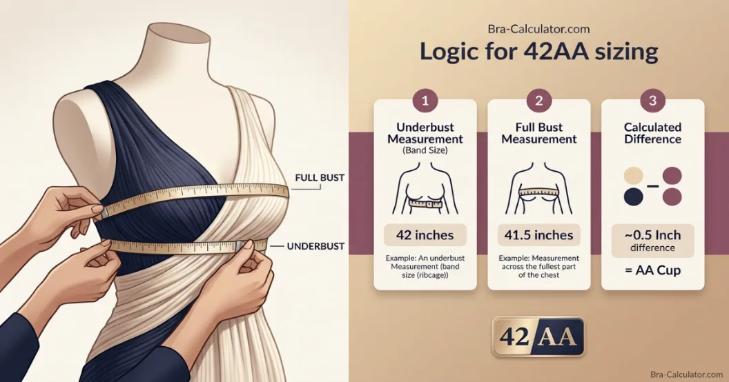 42AA measurement logic with underbust full bust and cup difference explained