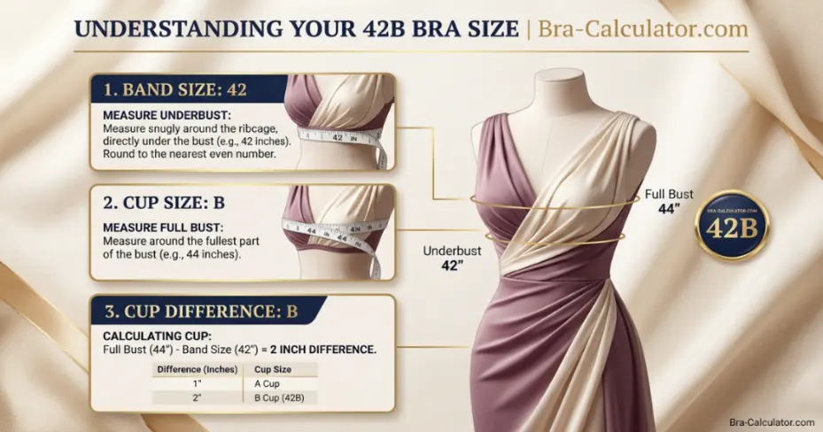42B measurement logic with underbust full bust and cup difference explained