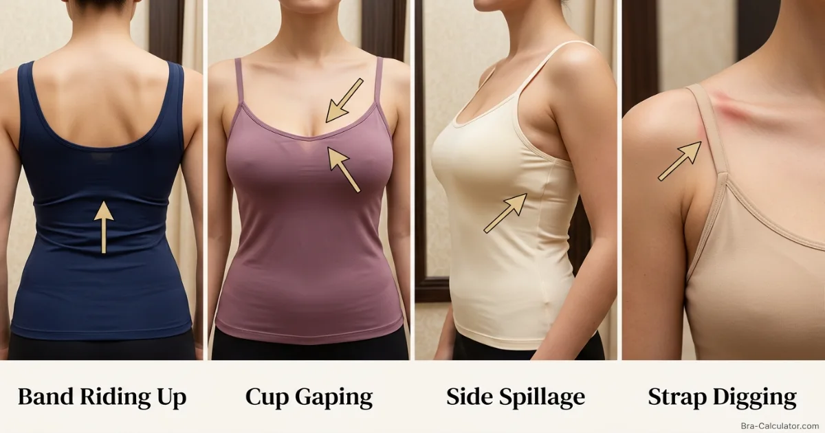 42C bra fit problems showing gaping spillage side tissue strap digging and band riding up