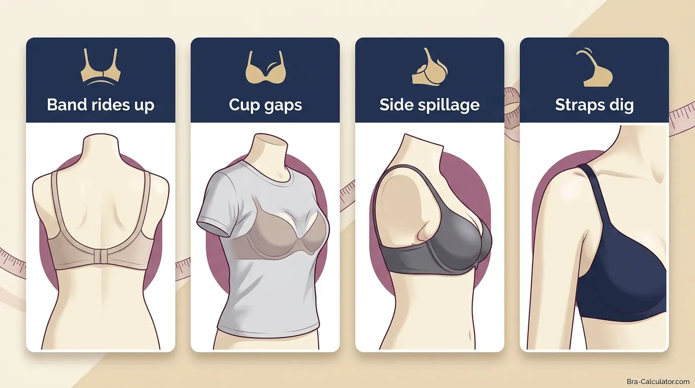 42D bra fit problems showing gaping spillage side tissue strap digging and band riding up