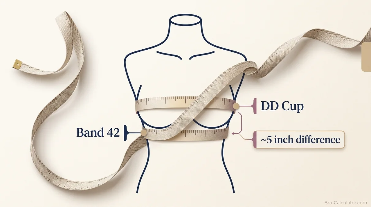 42DD measurement logic with underbust full bust and cup difference explained