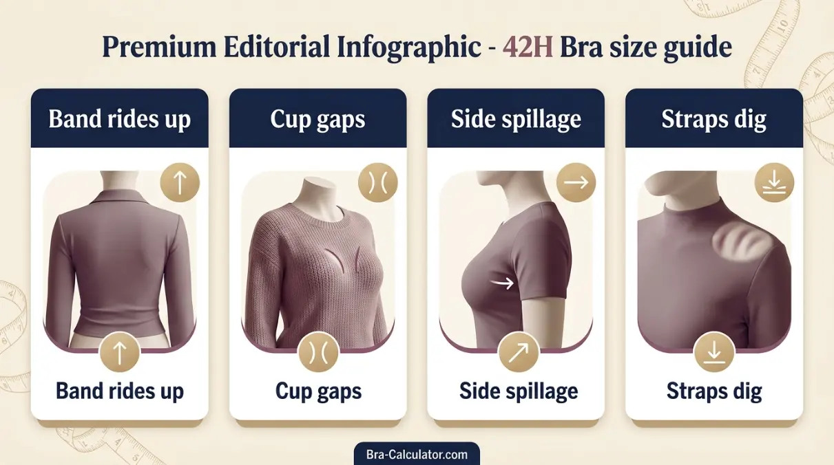 42H bra fit problems showing gaping spillage side tissue strap digging and band riding up