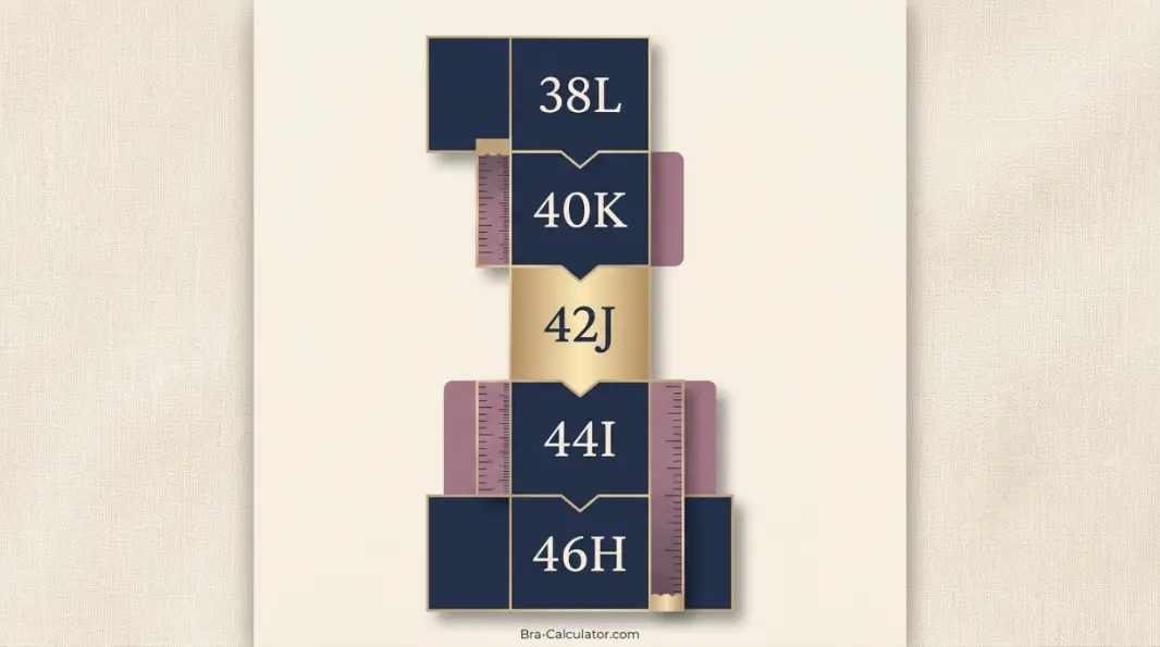 42J sister size ladder showing nearby equivalent bra sizes