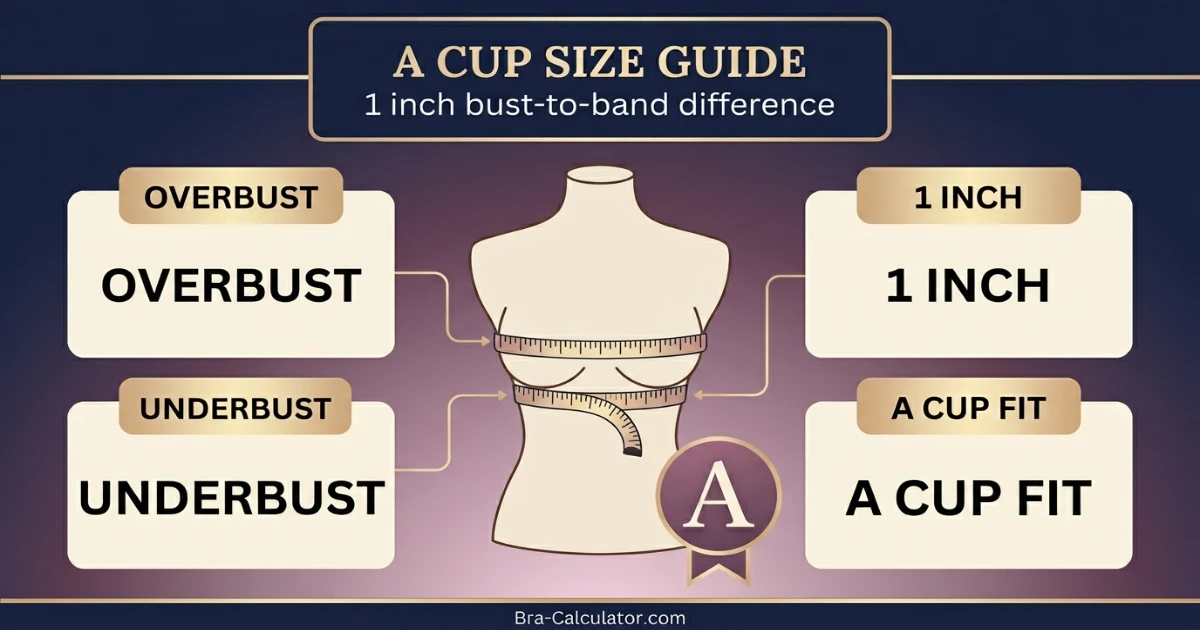 A cup bra size guide — what 1 inch bust-to-band difference looks like and how to measure correctly