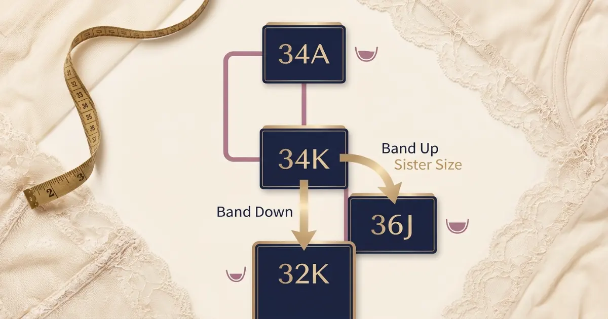 A Cup vs K Cup sister size ladder showing band and cup adjustments