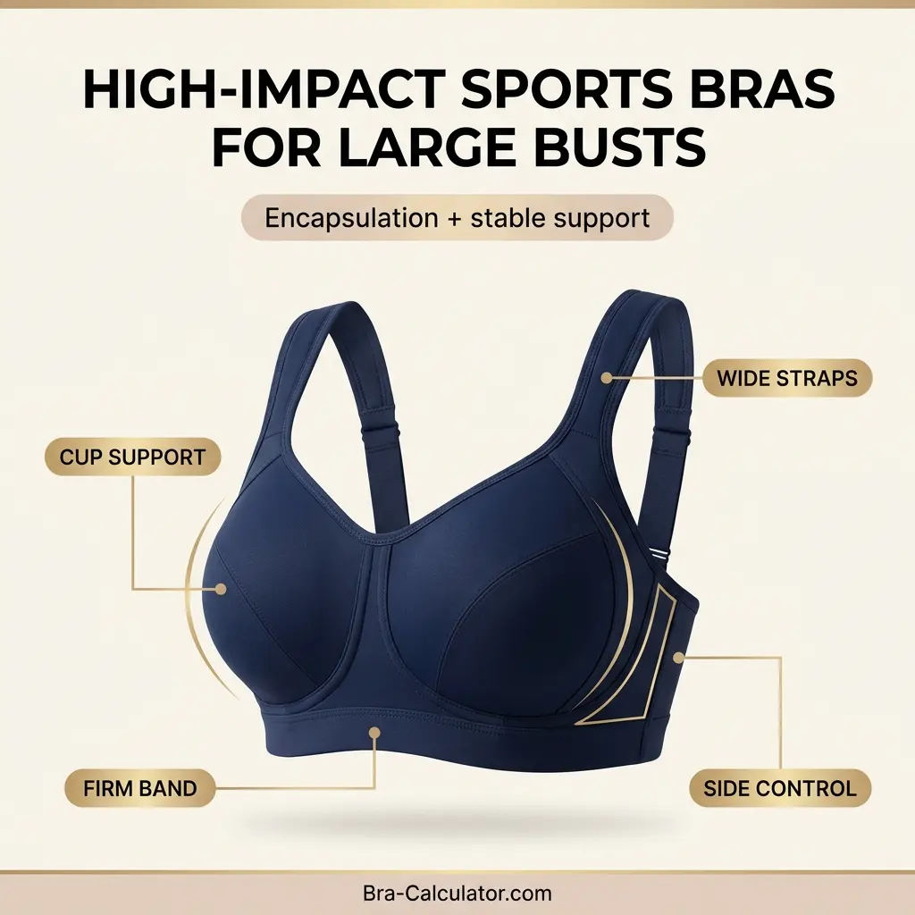 High impact encapsulation sports bra category for larger bust workout support