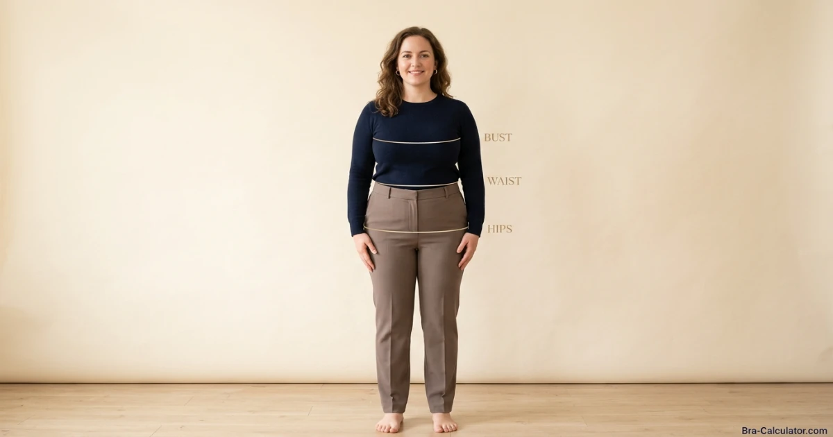 Apple body shape — rounder midsection, often slimmer legs