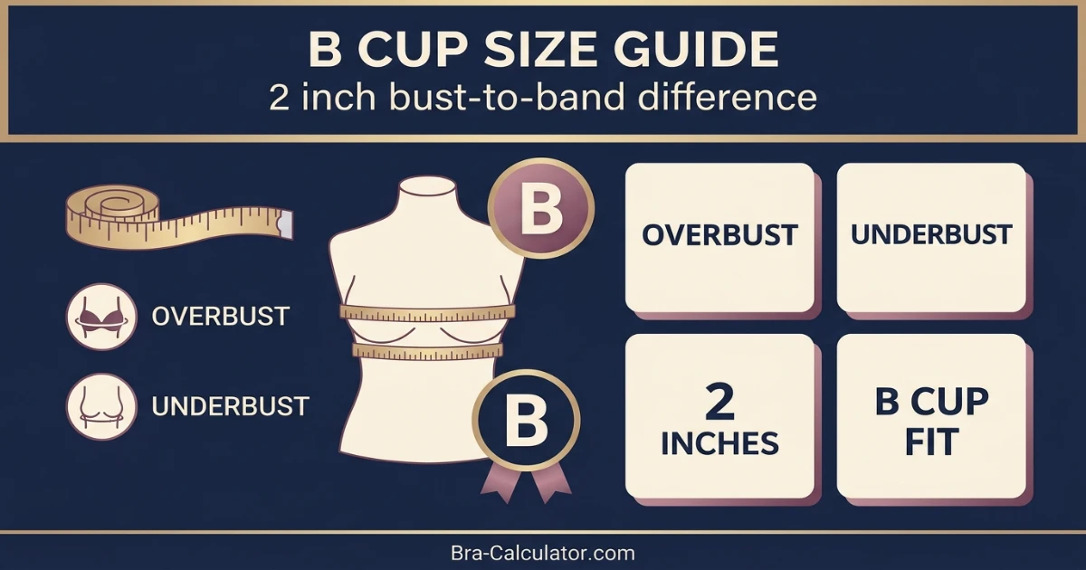 B cup bra size guide — what 2 inch bust-to-band difference looks like and the widest band range available