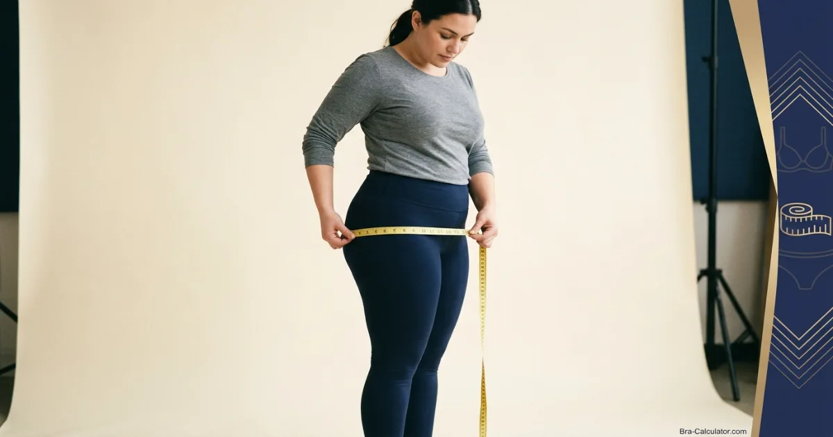 Woman using soft tape measure to measure hips for body shape calculator