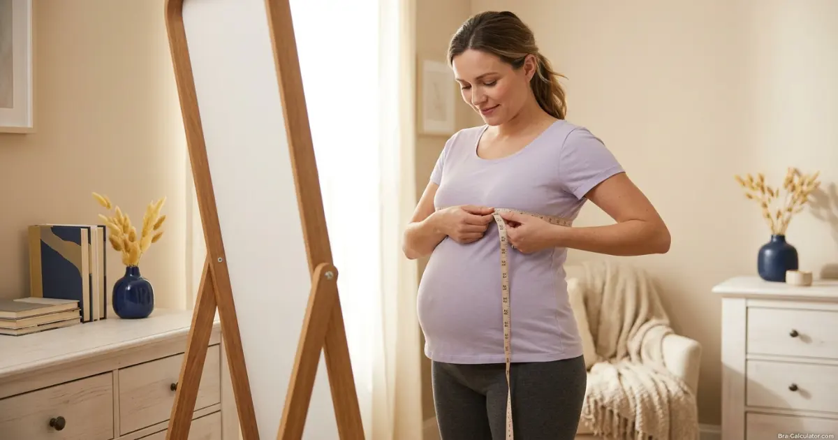 Pregnant woman checking bra fit — body shape changes during and after pregnancy