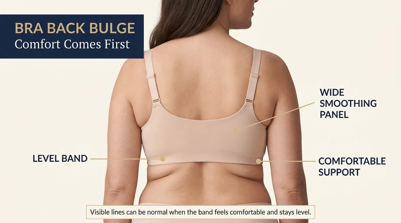 Bra back bulge comfort-first fit guide hero with smooth-back bra styles and fit check details