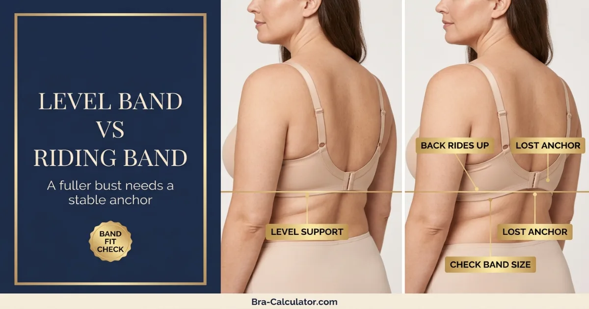 Fuller bust bra fit illustration comparing a level supportive underband with a back band riding upward