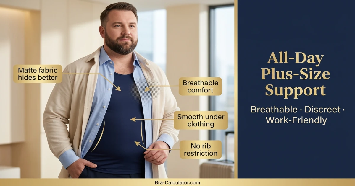 Breathable plus size compression undershirt for gynecomastia all day support
