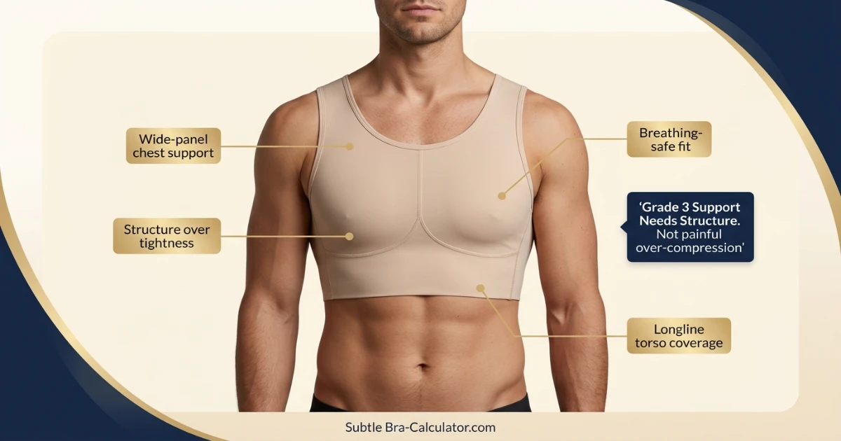 Gynecomastia Grade 3 compression guide with wide panel vest and longline support