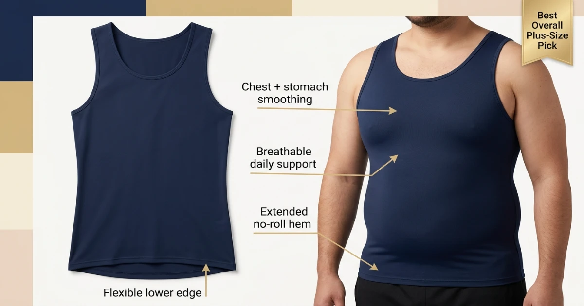 Plus size wide panel support vest for gynecomastia larger chest movement control