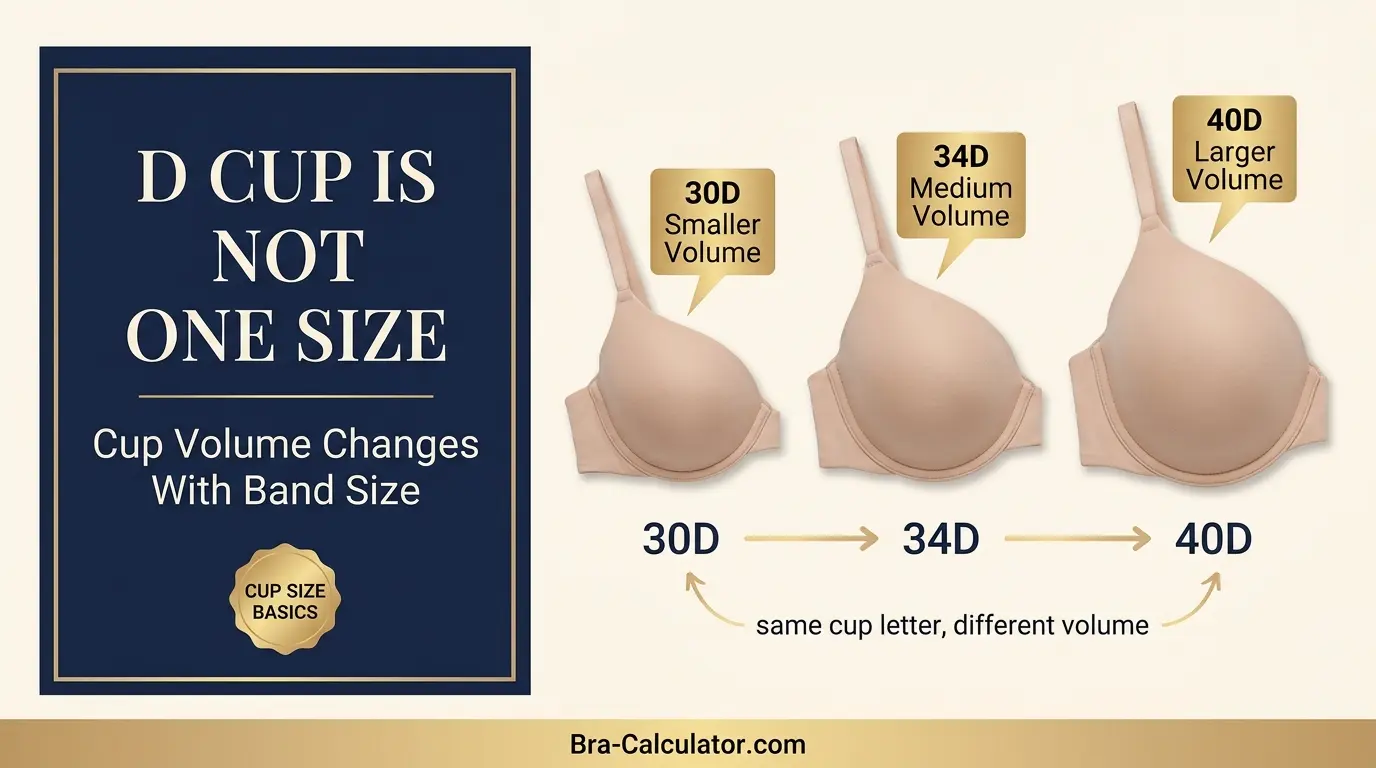 Bra cup size measurement guide showing cup volume depends on band size