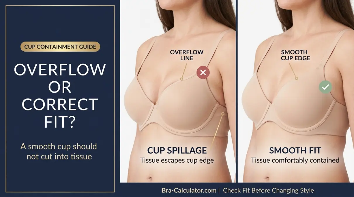 Bra cup spillage guide comparing smooth cup containment with upper cup overflow