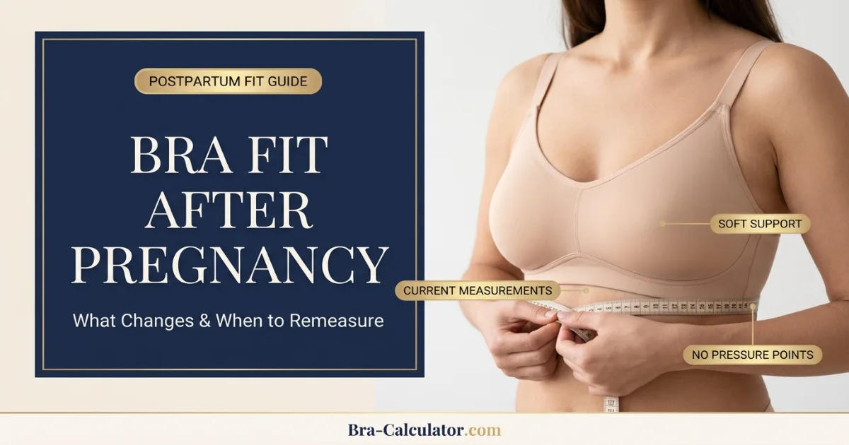 Bra fit after pregnancy guide showing comfortable supportive postpartum bra fitting and measuring tape