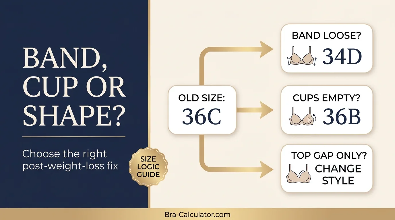 Bra size changes after weight loss showing band cup and sister size adjustment logic