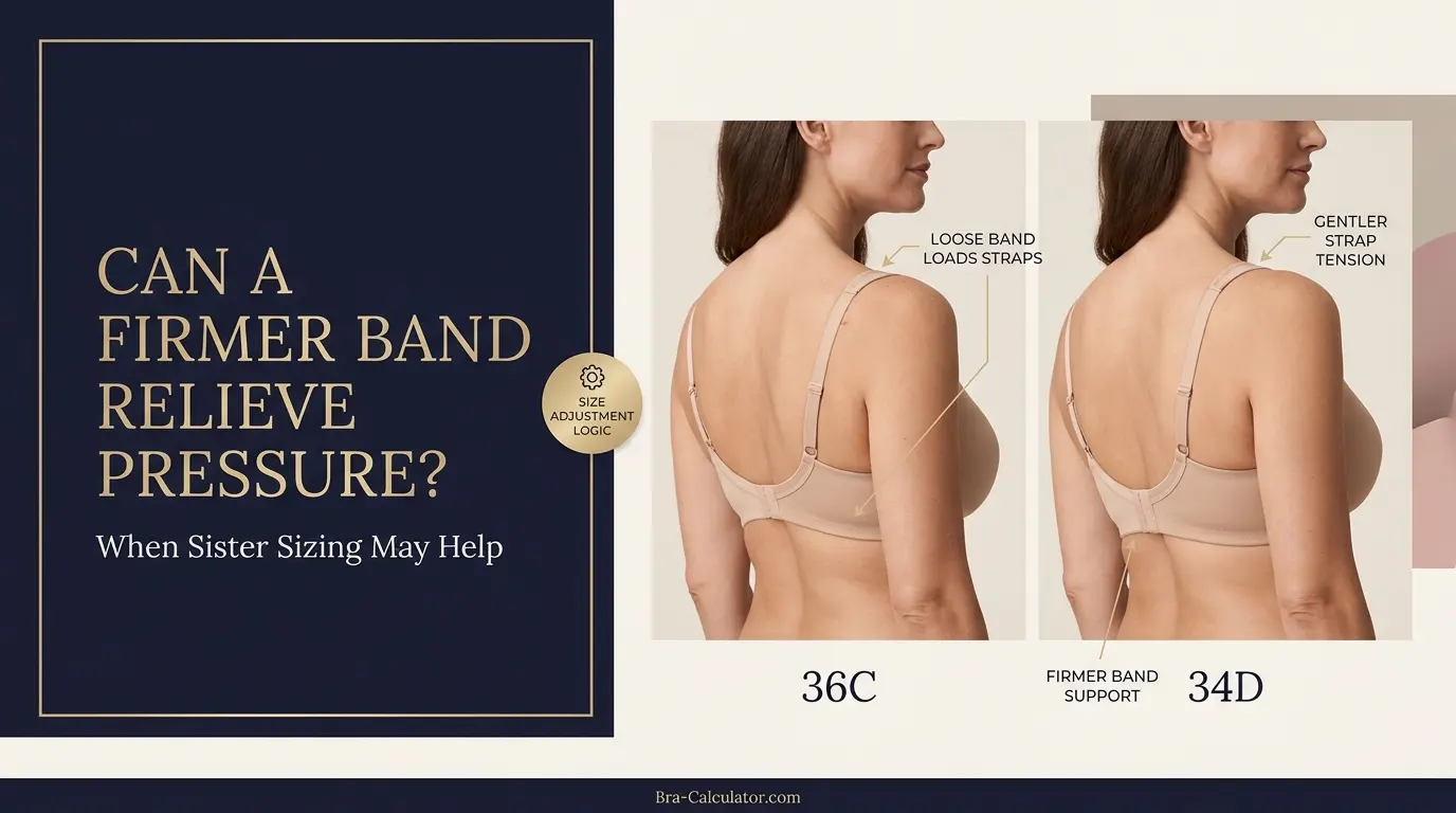 Bra straps digging in sister size illustration showing a loose 36C band moving to a firmer 34D