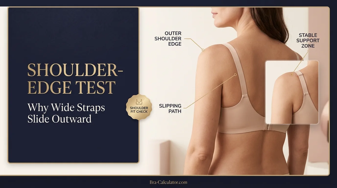Shoulder edge test for bra straps too wide on narrow and sloped shoulders