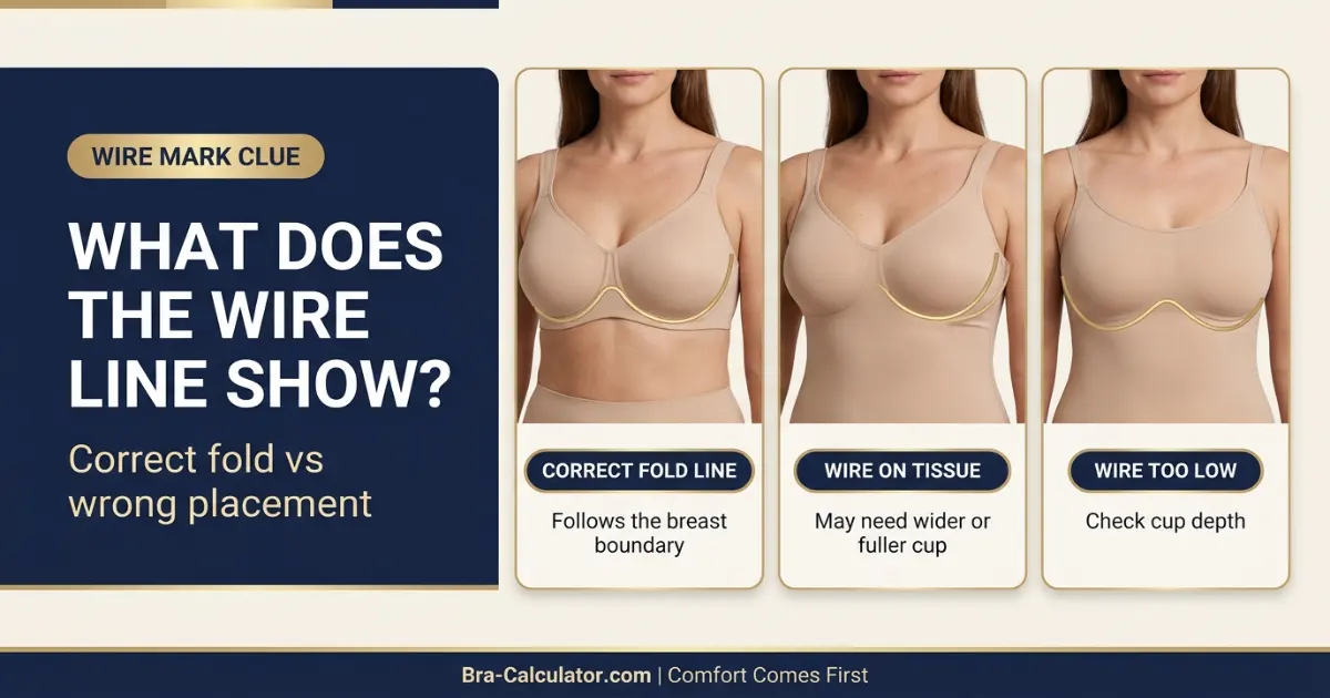 Bra underwire placement map showing under-bust fold outer side and center gore placement