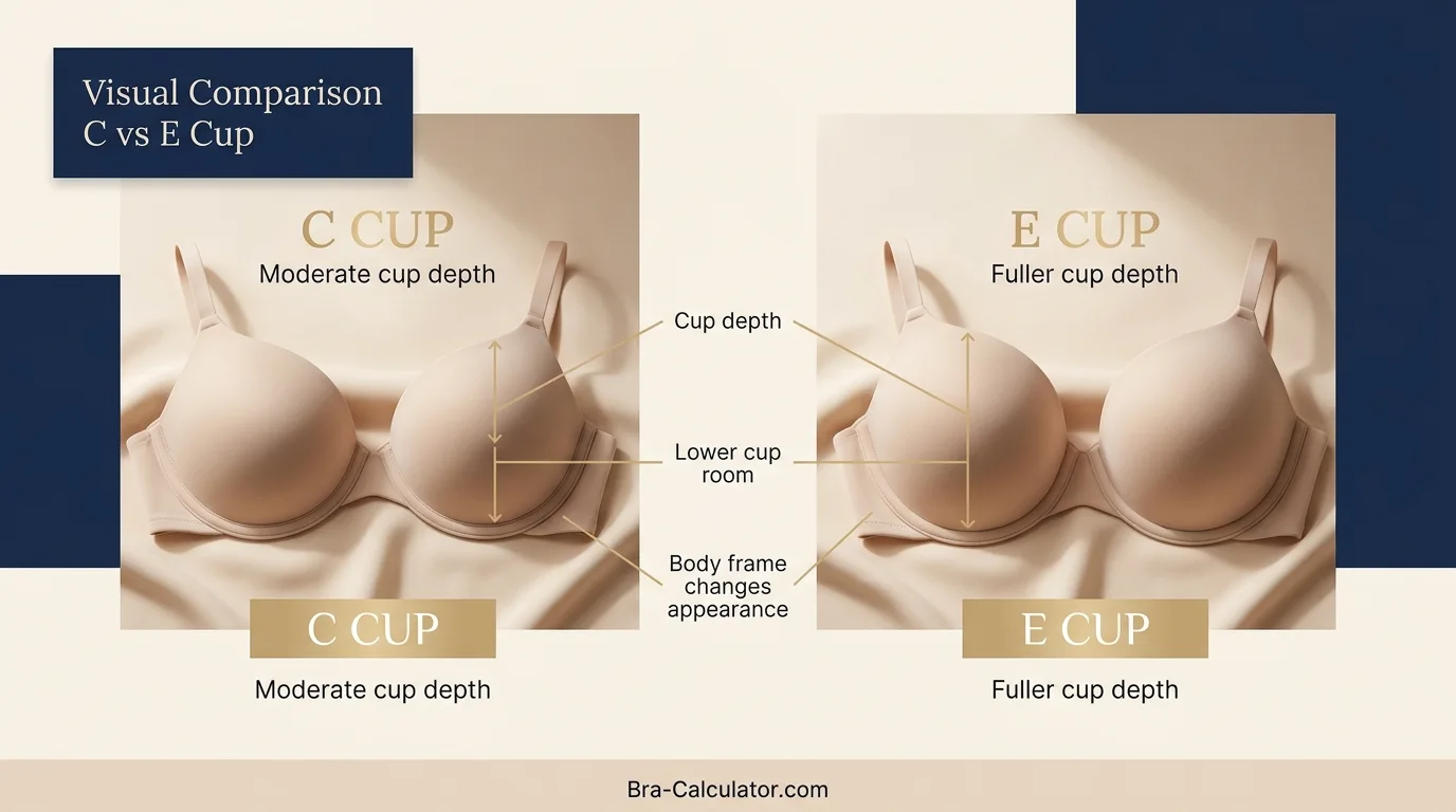 C Cup vs E Cup visual comparison showing cup depth and body frame differences