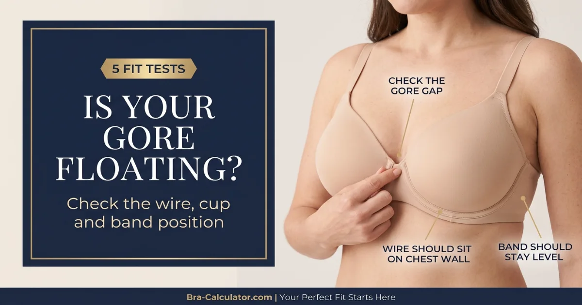 Center gore floating fit tests including underwire position check pinch test and band stability assessment