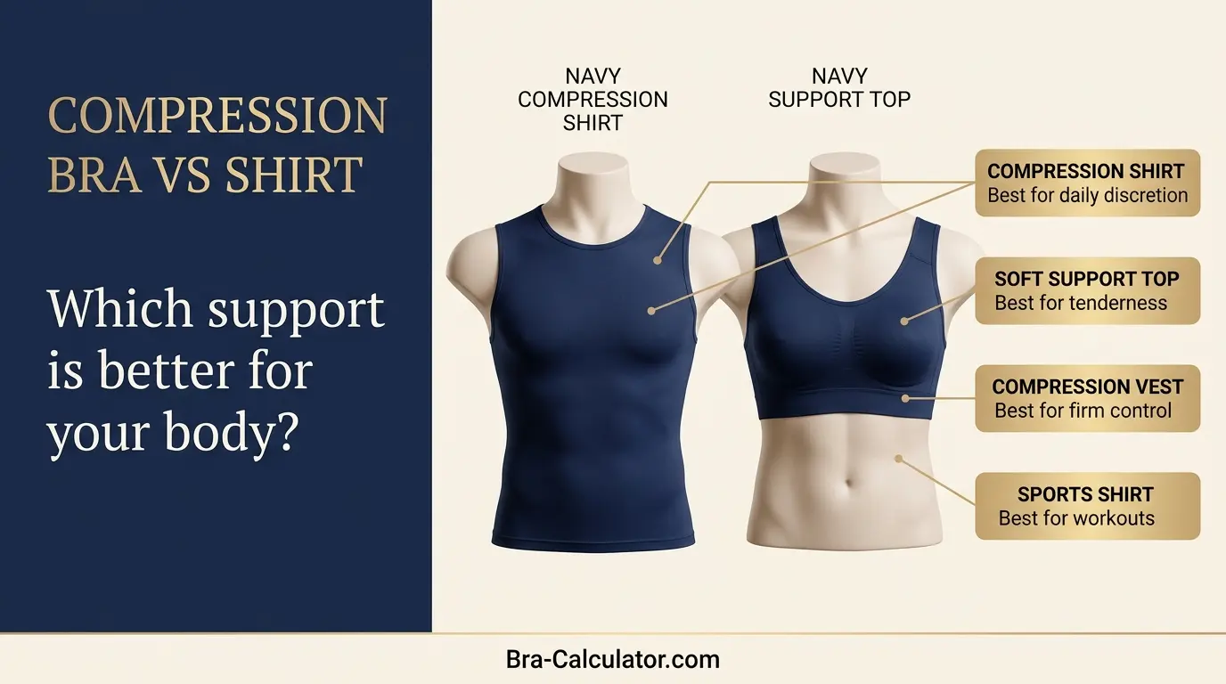 Compression bra vs shirt for gynecomastia showing discreet support options for men