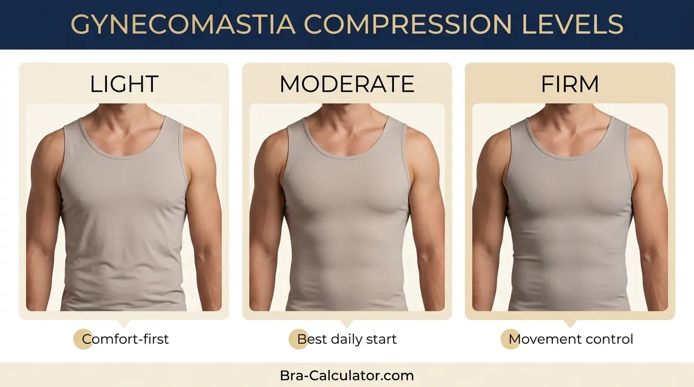Compression level for gynecomastia support showing light moderate and firm support differences