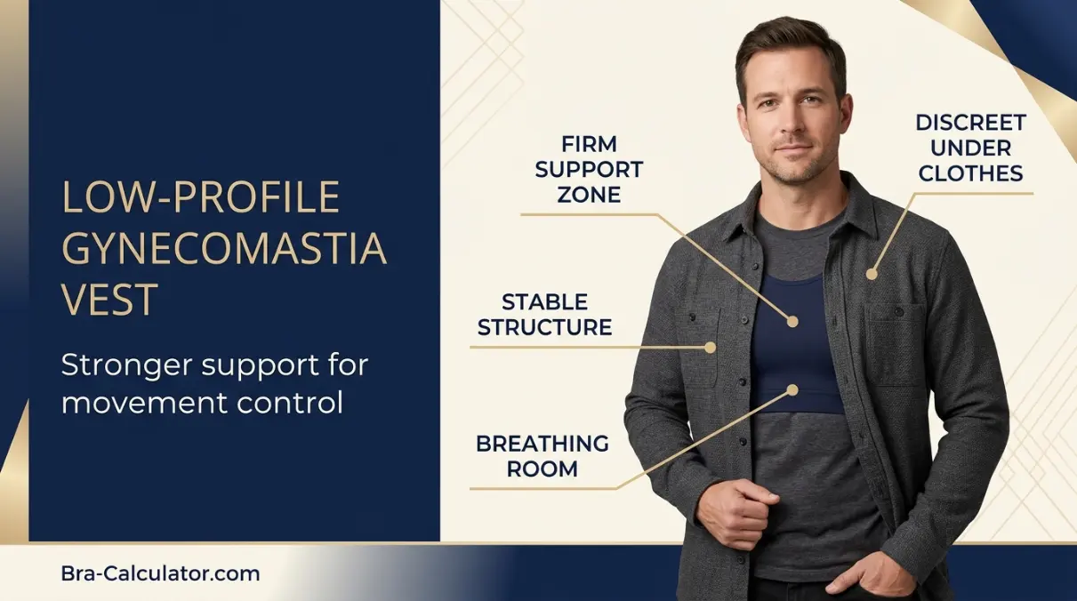 Low profile gynecomastia vest for stronger support and movement control