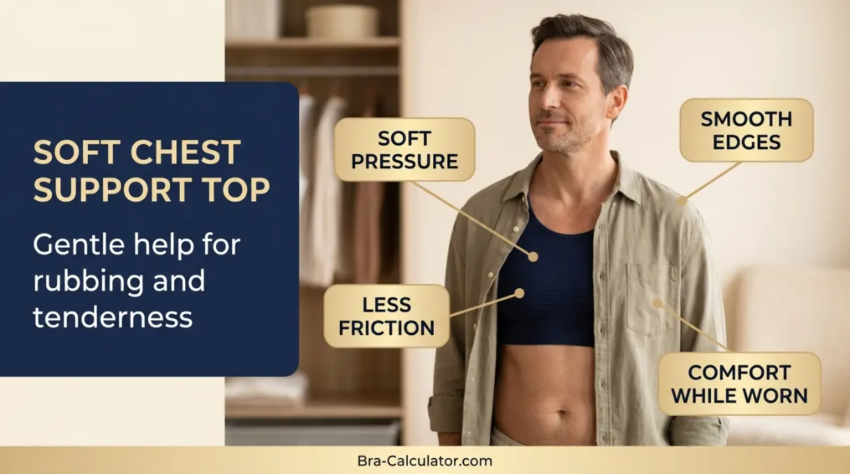 Soft support top for gynecomastia pain discomfort and tenderness comfort